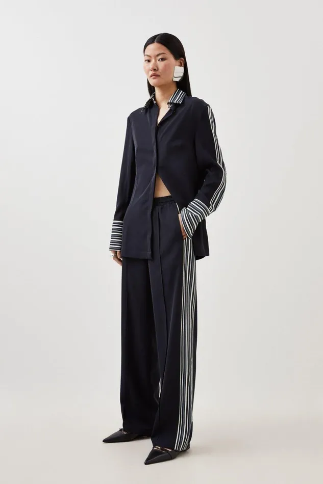CoOrds Women Karen Millen Contrast Twill Woven Set Navy