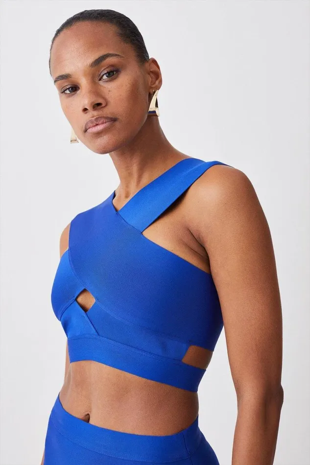CoOrds Women Karen Millen Cross Front Bandage Bikini Set Cobalt