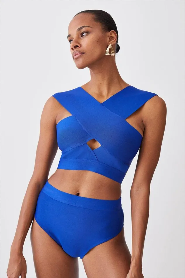 CoOrds Women Karen Millen Cross Front Bandage Bikini Set Cobalt
