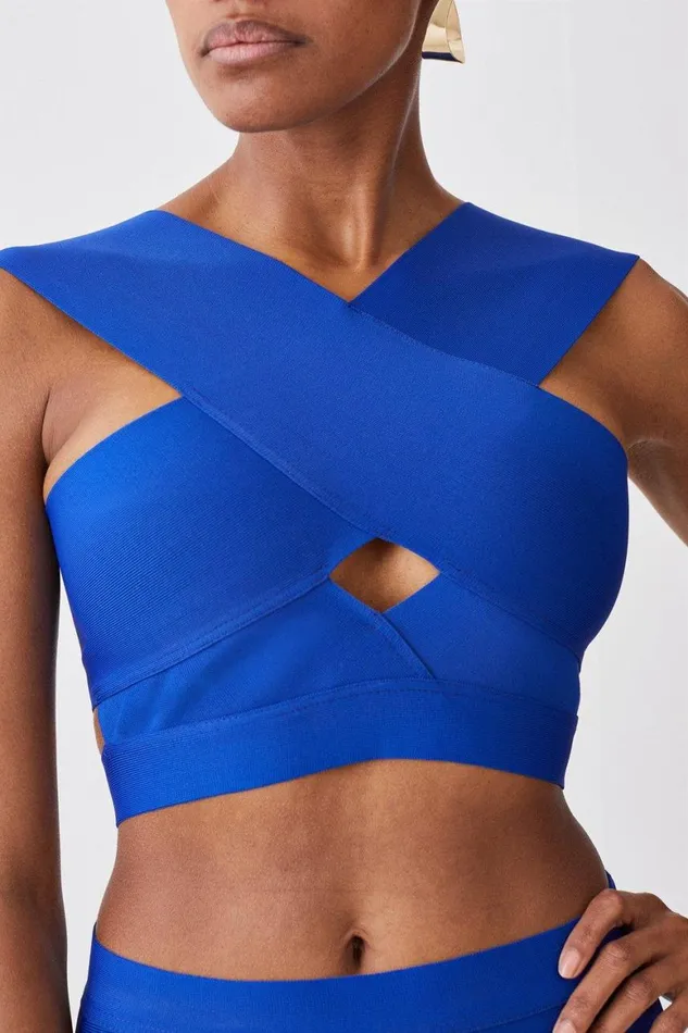 CoOrds Women Karen Millen Cross Front Bandage Bikini Set Cobalt