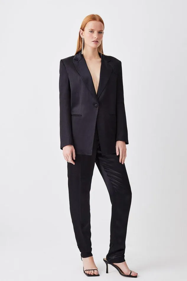 CoOrds Women Karen Millen Luxe Satin Single Breasted Blazer and Trouser Set Black CoOrds Women Karen Millen Luxe Satin Single Breasted Blazer and Trouser Set Black