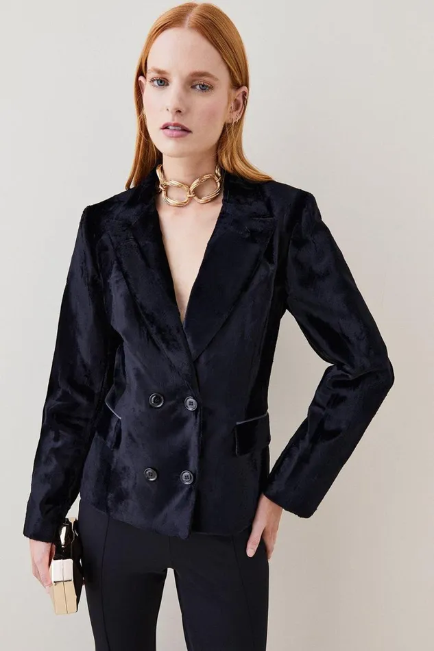 CoOrds Women Karen Millen Signature Ponyskin Tailored Jacket and Skirt Set Navy CoOrds Women Karen Millen Signature Ponyskin Tailored Jacket and Skirt Set Navy