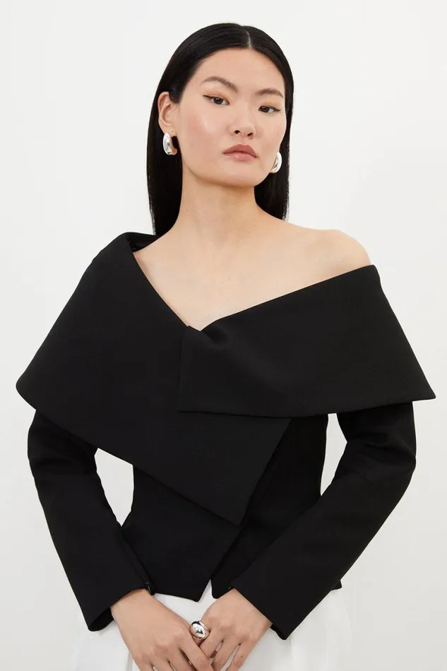 Coats and Jackets Women Karen Millen Compact Stretch Asymmetric Collar Tailored Blazer Black Coats and Jackets Women Karen Millen Compact Stretch Asymmetric Collar Tailored Blazer Black