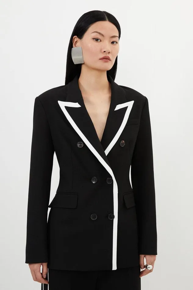 Coats and Jackets Women Karen Millen Compact Stretch Contrast Tipped Tailored Double Breasted Blazer Black Coats and Jackets Women Karen Millen Compact Stretch Contrast Tipped Tailored Double Breasted Blazer Black
