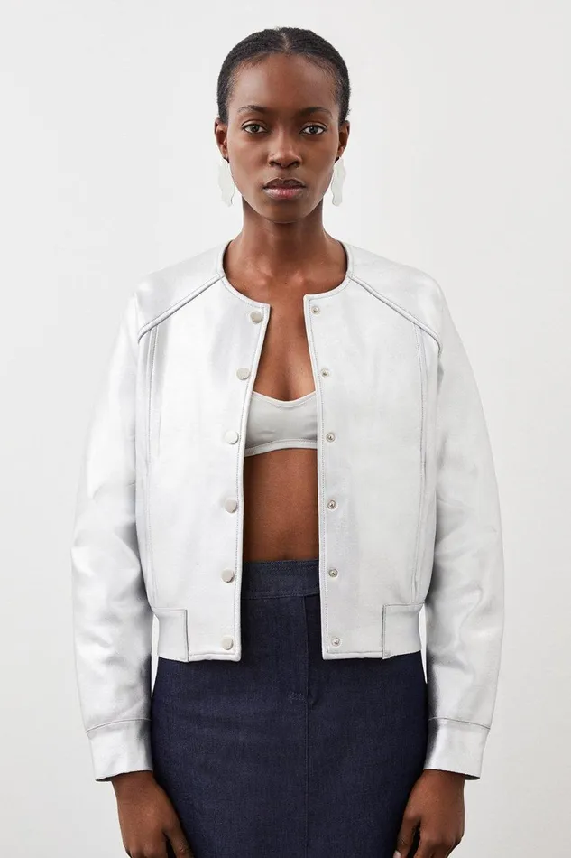 Coats and Jackets Women Karen Millen Figure Form Bandage Knit Foiled Bomber Jacket Silver Coats and Jackets Women Karen Millen Figure Form Bandage Knit Foiled Bomber Jacket Silver