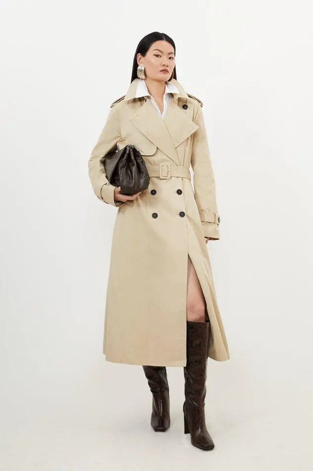 Coats and Jackets Women Karen Millen Full Skirt Maxi Trench Coat Camel