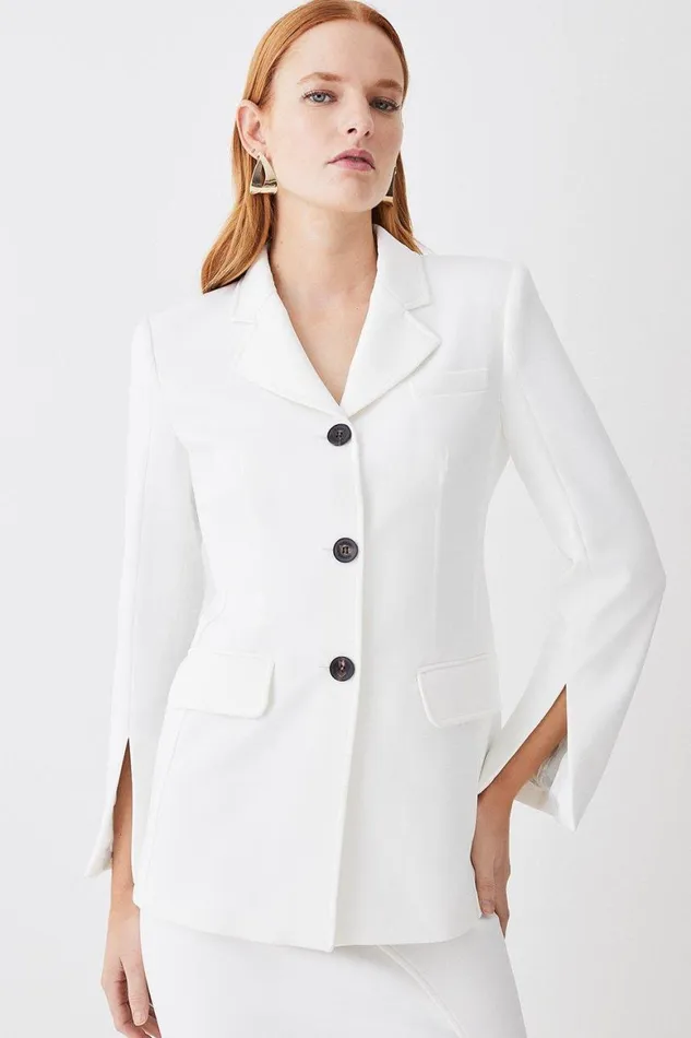Coats and Jackets Women Karen Millen Italian Compact Scuba Jersey Single Breasted Jacket Ivory Coats and Jackets Women Karen Millen Italian Compact Scuba Jersey Single Breasted Jacket Ivory