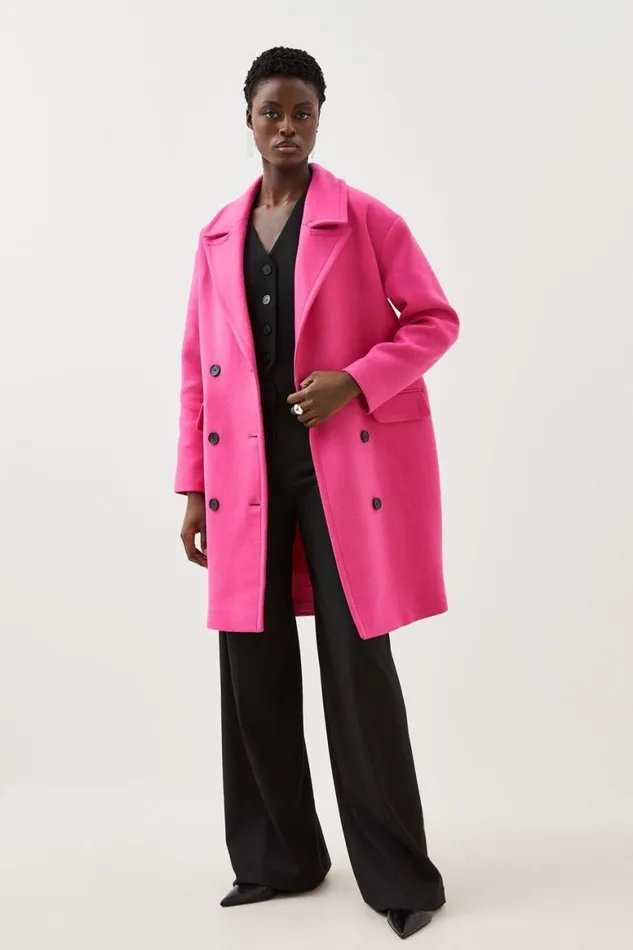 Coats and Jackets Women Karen Millen Italian Manteco Wool Blend Tailored Double Breasted Midi Coat Pink Coats and Jackets Women Karen Millen Italian Manteco Wool Blend Tailored Double Breasted Midi Coat Pink