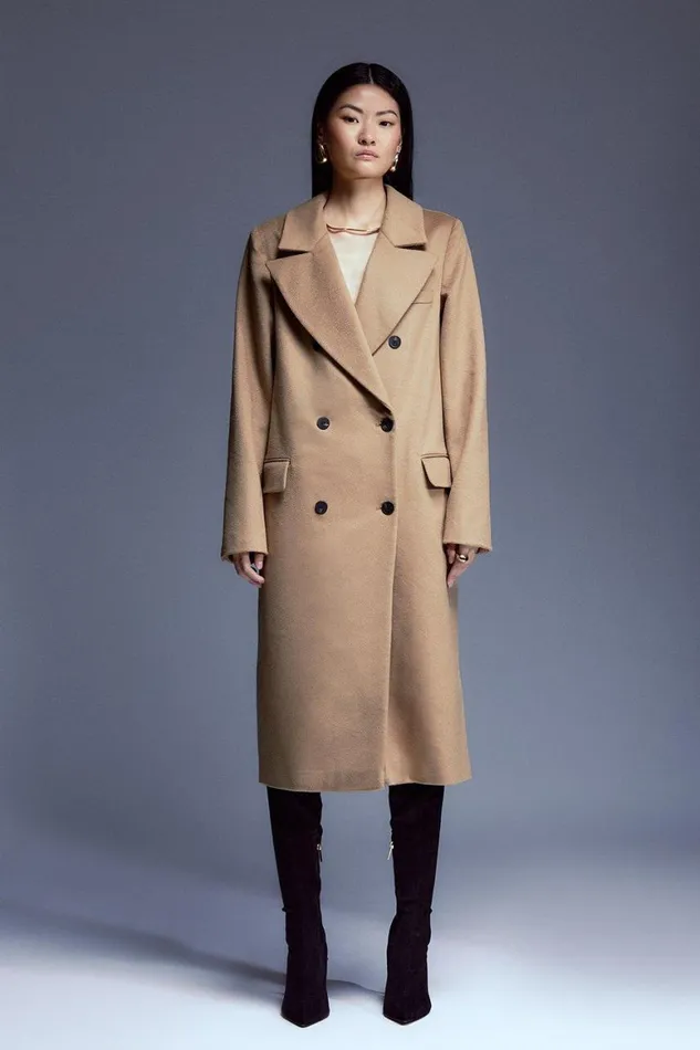 Coats and Jackets Women Karen Millen Italian Manteco Wool Textured Double Breasted Coat Camel Coats and Jackets Women Karen Millen Italian Manteco Wool Textured Double Breasted Coat Camel