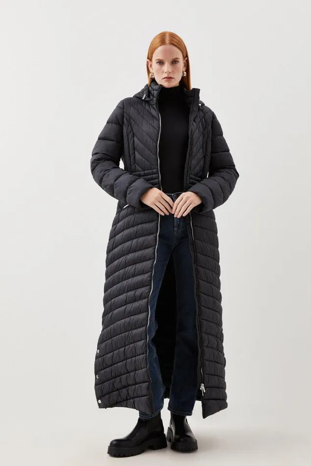 Coats and Jackets Women Karen Millen Petite Lightweight Packable Maxi Coat Black Coats and Jackets Women Karen Millen Petite Lightweight Packable Maxi Coat Black