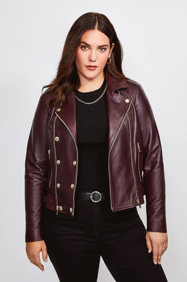 Coats and Jackets Women Karen Millen Plus Size Leather Military Biker Fig