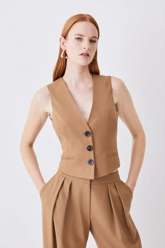 Coats and Jackets Women Karen Millen Premium Wool Flannel Waistcoat Camel