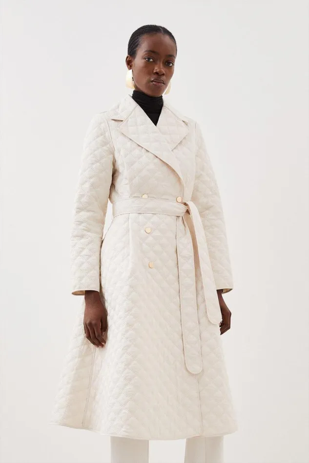 Coats and Jackets Women Karen Millen Quilted Full Skirt Midi Coat Cream