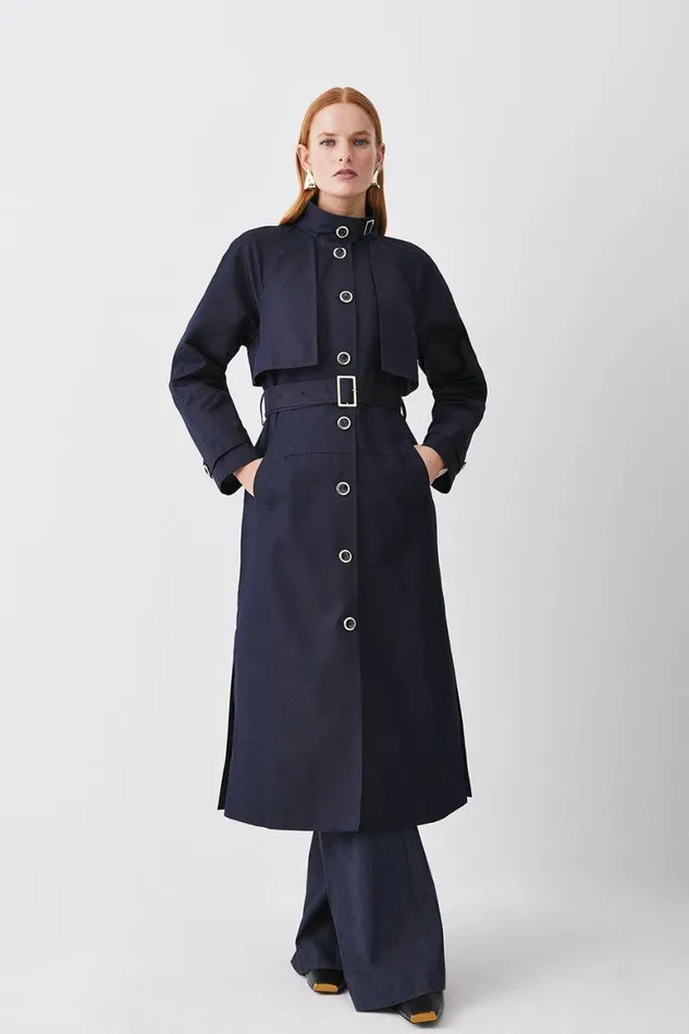 Coats and Jackets Women Karen Millen Storm Flap Belted Trench Coat Navy