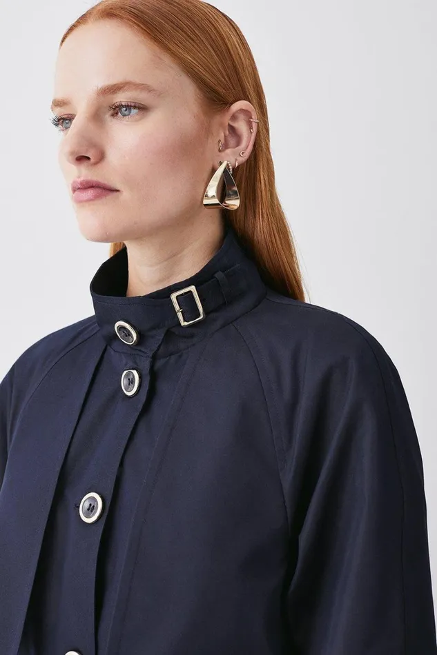 Coats and Jackets Women Karen Millen Storm Flap Belted Trench Coat Navy