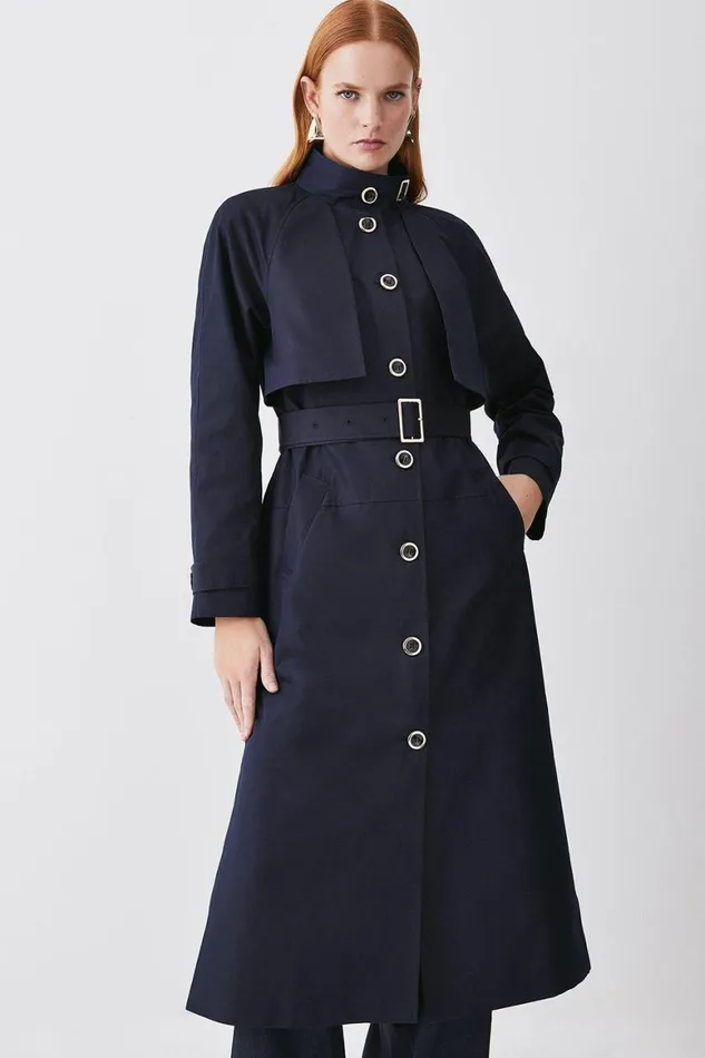Coats and Jackets Women Karen Millen Storm Flap Belted Trench Coat Navy