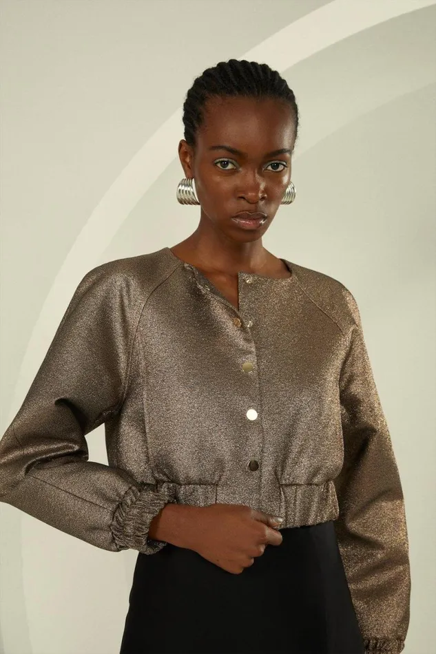 Coats and Jackets Women Karen Millen Tailored Metallic Cropped Bomber Jacket Copper Coats and Jackets Women Karen Millen Tailored Metallic Cropped Bomber Jacket Copper
