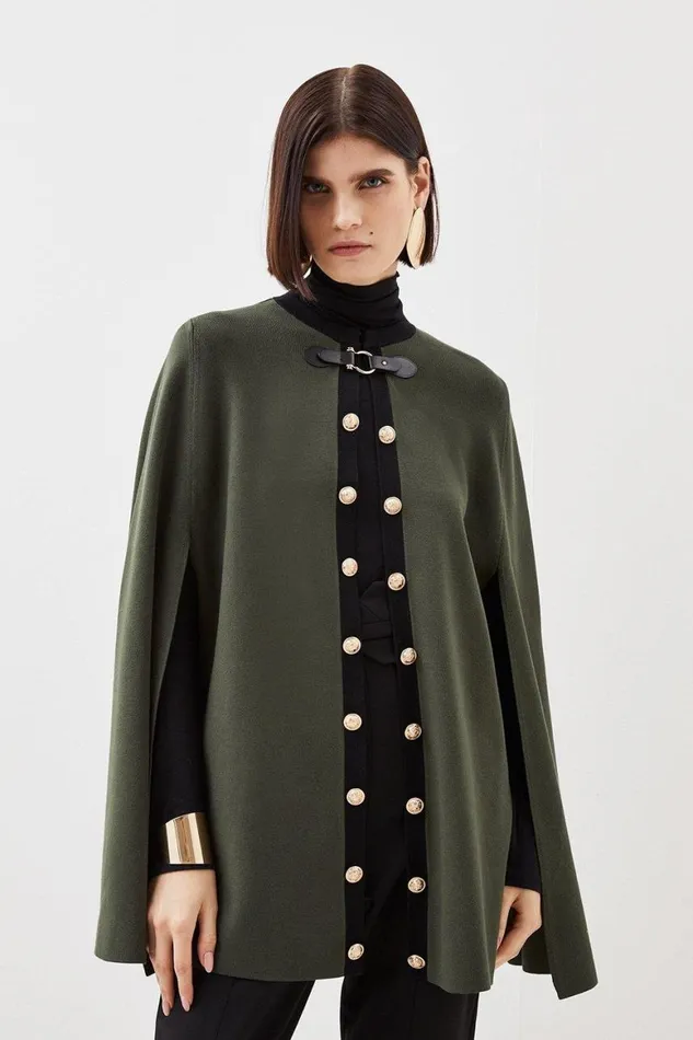 Coats and Jackets Women Karen Millen Viscose Blend Military Trim Knitted Cape Olive Coats and Jackets Women Karen Millen Viscose Blend Military Trim Knitted Cape Olive