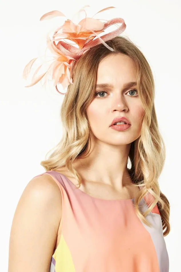 Coral Loop And Feather Band Fascinator Women Roman Occasionwear