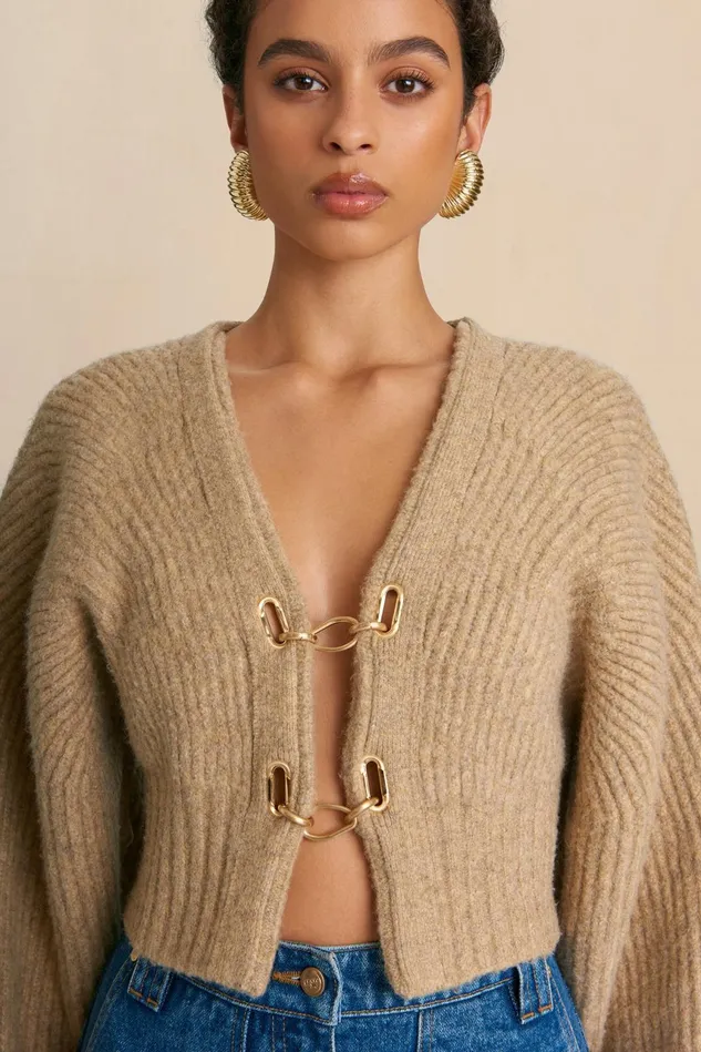 Cult Gaia Casella Knit Cardigan Champagne Melange Women Knits