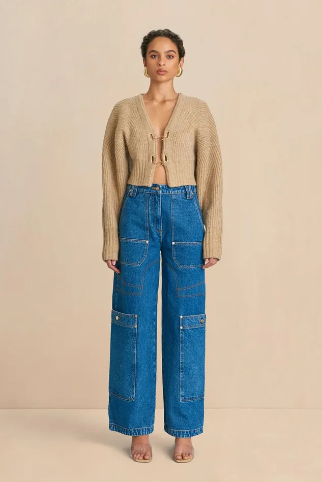 Cult Gaia Casella Knit Cardigan Champagne Melange Women Knits Cult Gaia Casella Knit Cardigan Champagne Melange Women Knits