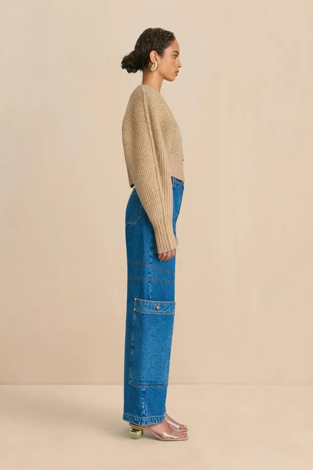 Cult Gaia Casella Knit Cardigan Champagne Melange Women Knits Cult Gaia Casella Knit Cardigan Champagne Melange Women Knits