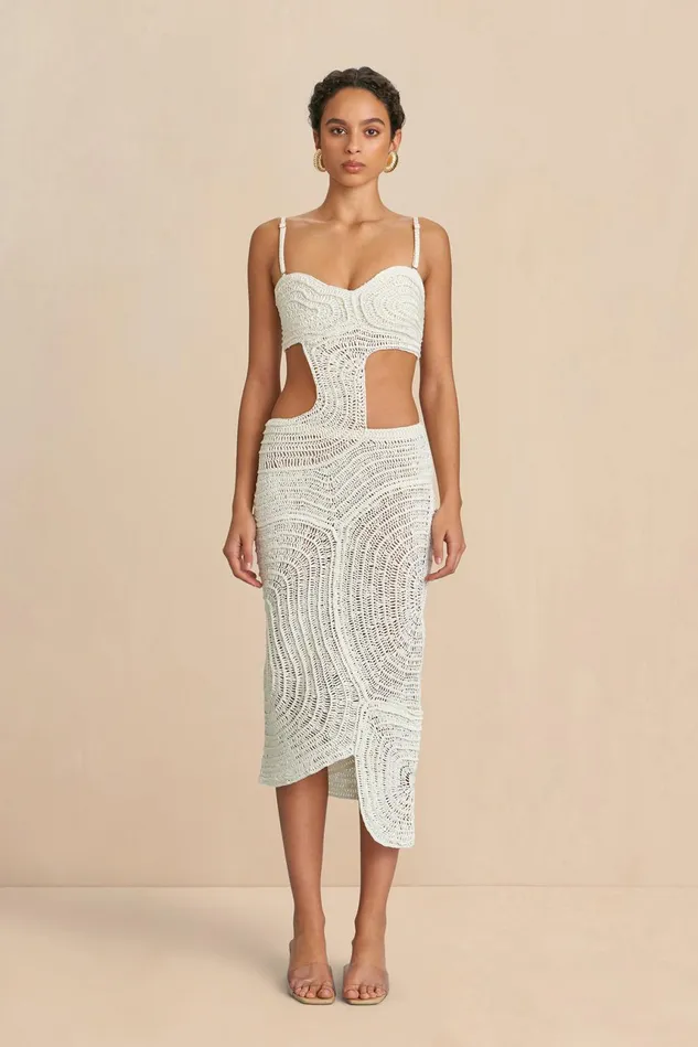 Cult Gaia Kira Crochet Dress Off White Women Dresses