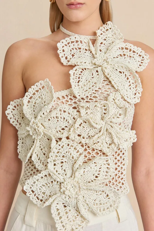 Cult Gaia Nazanin Crochet Top Off White Women Tops