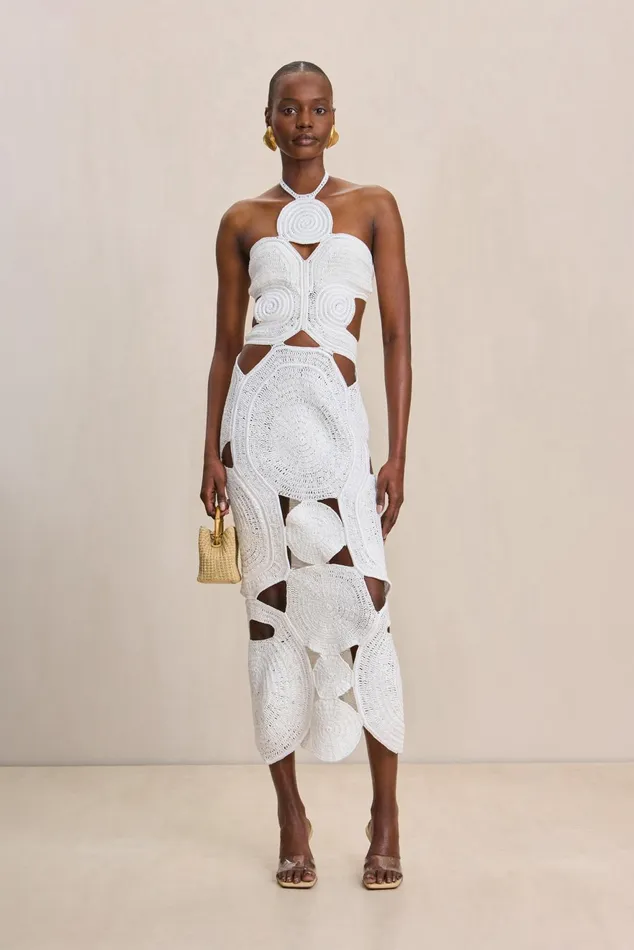 Cult Gaia Shenaz Crochet Dress Off White Women Dresses