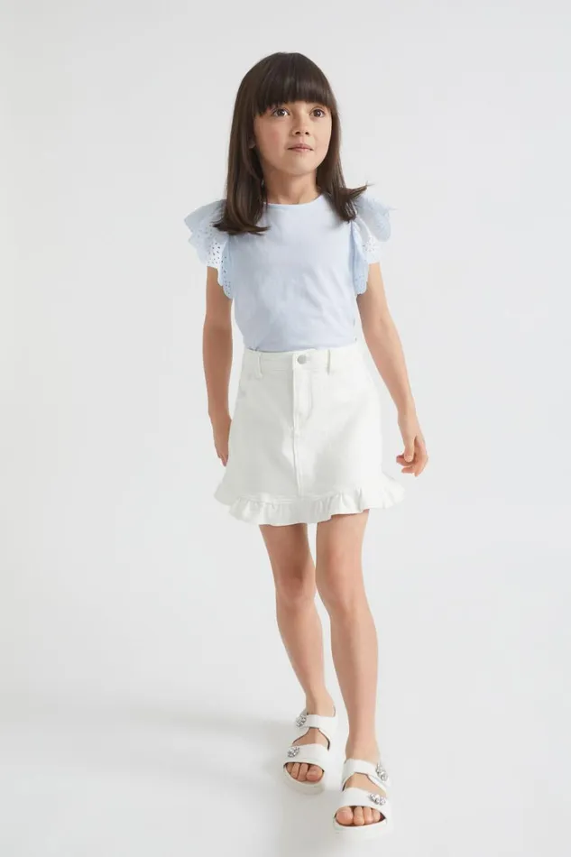Denim and Jeans Girl Seed Heritage Denim Frill Skirt Vintage White Wash