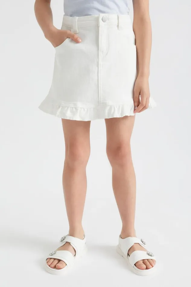 Denim and Jeans Girl Seed Heritage Denim Frill Skirt Vintage White Wash
