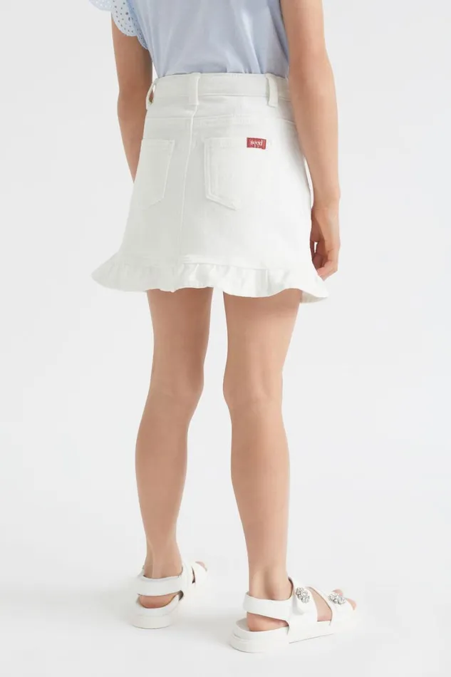 Denim and Jeans Girl Seed Heritage Denim Frill Skirt Vintage White Wash