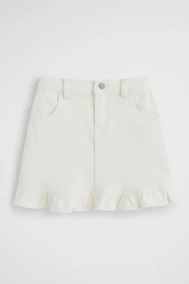 Denim and Jeans Girl Seed Heritage Denim Frill Skirt Vintage White Wash
