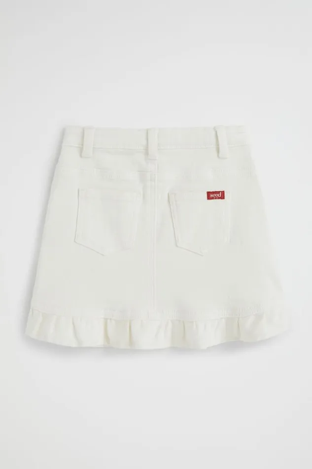 Denim and Jeans Girl Seed Heritage Denim Frill Skirt Vintage White Wash