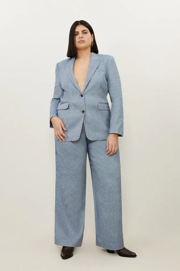 Denim Women Karen Millen Plus Size Tailored Denim Look Linen Wide Leg Trousers Blue Denim Women Karen Millen Plus Size Tailored Denim Look Linen Wide Leg Trousers Blue