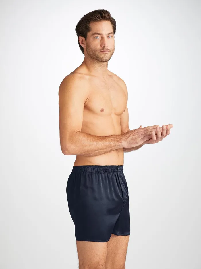 Derek Rose Classic Fit Boxers Bailey Silk Satin Navy Men Classic Fit Boxer Shorts Derek Rose Classic Fit Boxers Bailey Silk Satin Navy Men Classic Fit Boxer Shorts