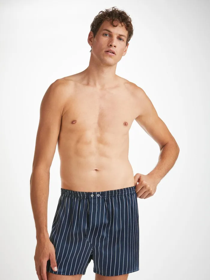 Derek Rose Classic Fit Boxers Brindisi 102 Silk Satin Navy Men Classic Fit Boxer Shorts