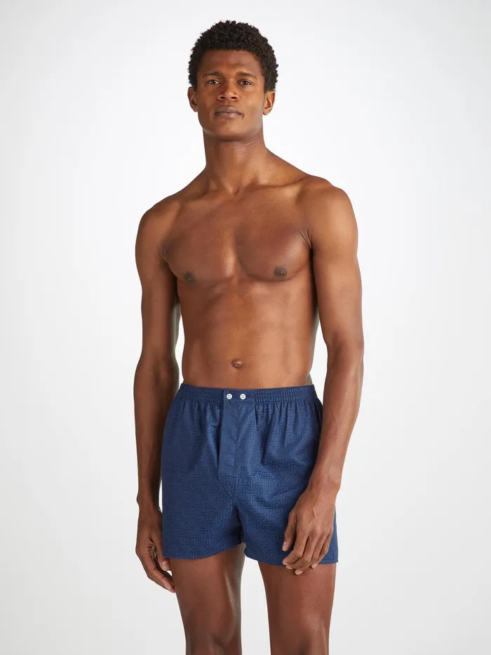 Derek Rose Classic Fit Boxers Paris 27 Cotton Jacquard Navy Men Classic Fit Boxer Shorts Derek Rose Classic Fit Boxers Paris 27 Cotton Jacquard Navy Men Classic Fit Boxer Shorts