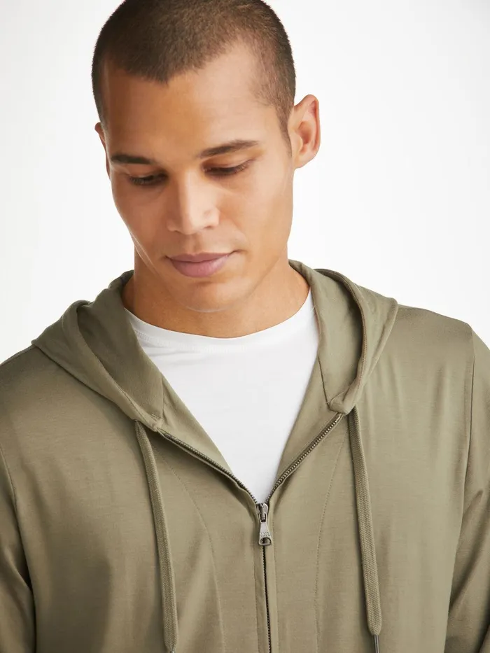 Derek Rose Hoodie Basel Micro Modal Stretch Khaki Men Hooded Tops