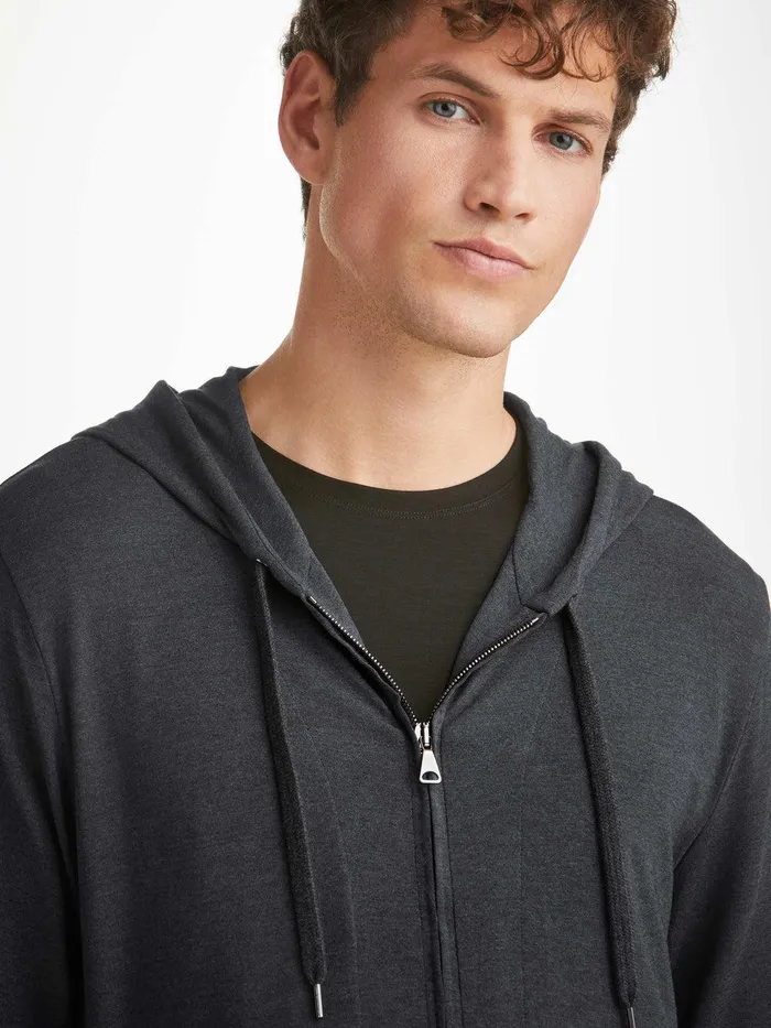 Derek Rose Jersey Hoodie Marlowe Micro Modal Anthracite Men Hooded Tops
