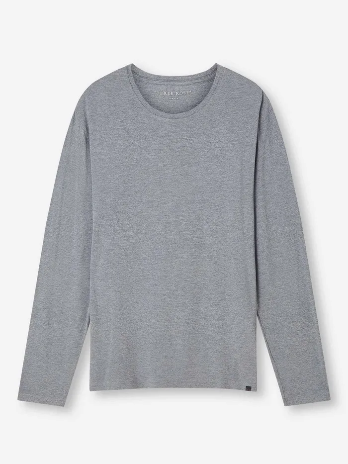 Derek Rose Long Sleeve TShirt Marlowe Micro Modal Stretch Charcoal Men Long Sleeve TShirts