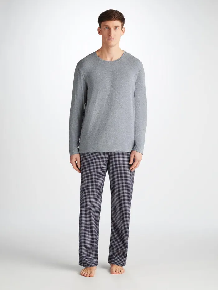 Derek Rose Long Sleeve TShirt Marlowe Micro Modal Stretch Charcoal Men Long Sleeve TShirts