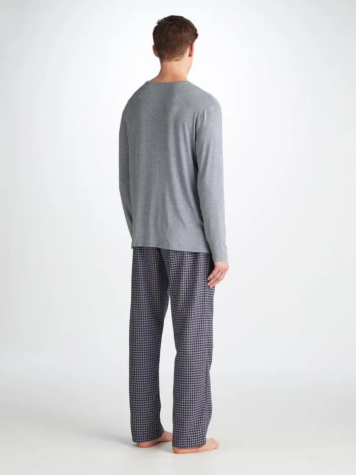 Derek Rose Long Sleeve TShirt Marlowe Micro Modal Stretch Charcoal Men Long Sleeve TShirts