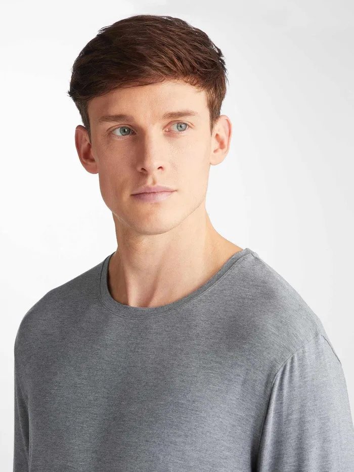 Derek Rose Long Sleeve TShirt Marlowe Micro Modal Stretch Charcoal Men Long Sleeve TShirts