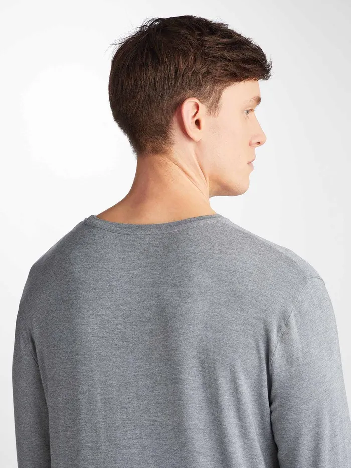 Derek Rose Long Sleeve TShirt Marlowe Micro Modal Stretch Charcoal Men Long Sleeve TShirts