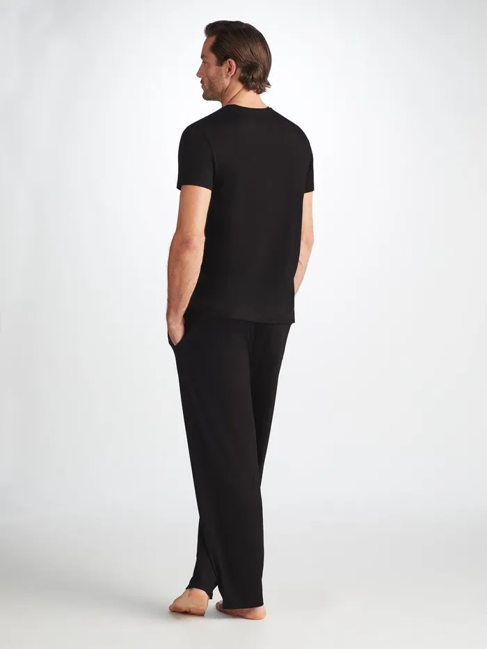 Derek Rose Lounge Pants Basel Micro Modal Stretch Black Men Lounge Pants