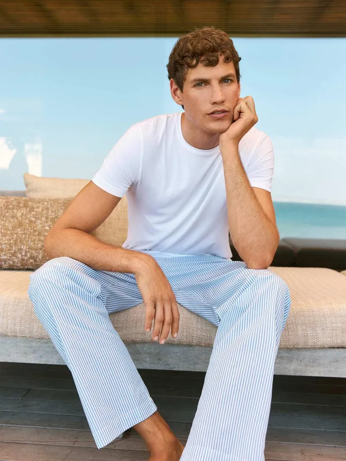 Derek Rose Lounge Pants James Cotton Blue Men Lounge Pants
