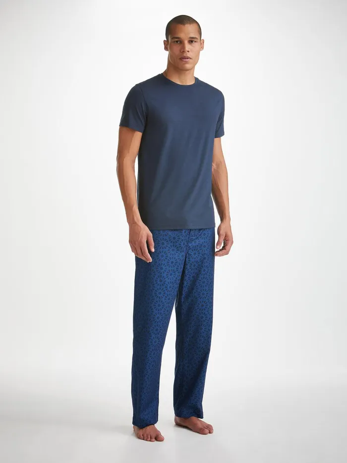 Derek Rose Lounge Pants Paris 26 Cotton Jacquard Navy Men Lounge Pants
