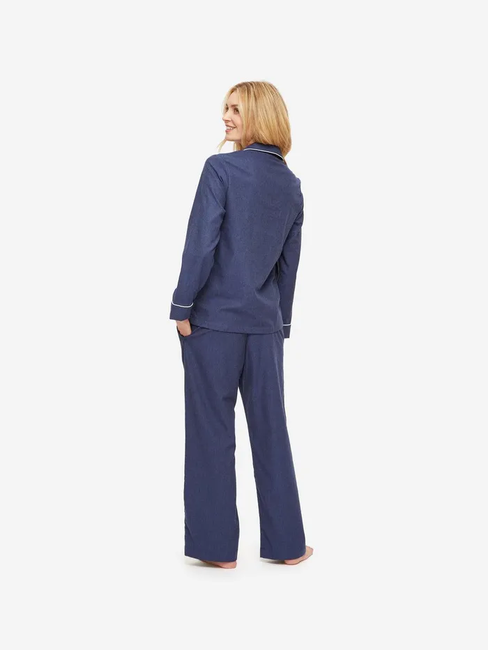 Derek Rose Pajamas Balmoral 3 Brushed Cotton Navy Women Cotton Pajamas