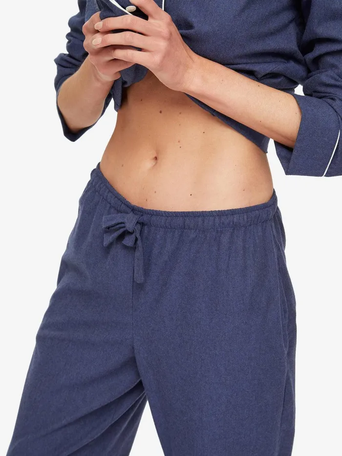 Derek Rose Pajamas Balmoral 3 Brushed Cotton Navy Women Cotton Pajamas
